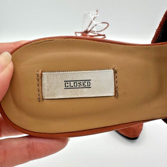 Closed Ankle Wrap Mules Womens Eur 38 Burnt Orange Suede Preppy City Sustainable - Picture 9 of 10